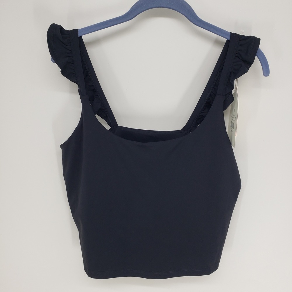 Blogilates Ruffle Shoulder Cropped Tank Top Womens 1X Jet Black Activewear New